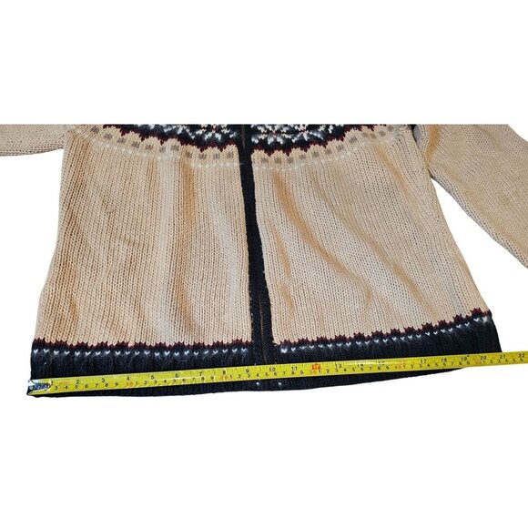 Marisa Christina Sweater Hand Knit Fair Isle Tan Black Ramie Cotton Zip Up - Picture 13 of 15